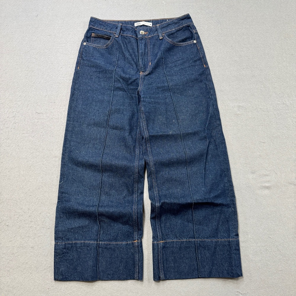 Zara Baggy Jeans Women's 6 Blue Indigo Wash High Rise Wide Leg Denim Streetwear